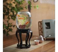 MegLob Oriental Fish Bowl with Ebony Base, Chinese Style Traditional Fish Tank, Retro Office Desktop Aquarium, Decorative Vintage Betta Fish Tank, Nostalgic Small Goldfish Bowl