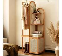 MegLob Rattan Corner Garment Rack, Multifunctional Entryway Storage Unit, Farmhouse-Style Coat Rack with Removable Laundry Hamper; Suitable for Bedrooms, Entryways, and Small-Space Storage,BB