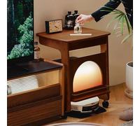 MegLob Solid Wood Robot Vacuum Stand Cart, C-Shape Pull-Up Sweeping Robot Stand, Rolling Robot Vacuum and Mop Cabinet, Modern Slim Robot Vacuum Charging Station for Living Room,Dark