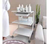 MegLob Utility Beauty Salon Trolley, Elegant White Esthetician Cart with Wheels, Professional Salon Trolley Cart, 3 Tier Esthetician Cart with 1 Drawer, Heavy Duty Facial Rolling Trolley Stand