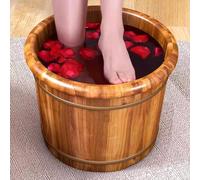 MegLob Wooden Pedicure Foot Spa Bucket, Solid Wood Foot Soak Tub Basin, for Relieve Foot Pressure, Household Large Foot Soaking Tub Bucket, Pedicure Foot Spa Feet Bath Barrel,S