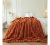 MEGO Fluffy Faux Rabbit Fur Throw, Luxury Stripe Plush Fuzzy Blanket for Bed Couch Sofa Chair, Decorative Shaggy Throw Bedroom Living Room, Furry Blanket Kids Girls Teens Adults, 50x60, Burnt Orange