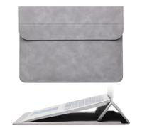 Megoo 15" Slim Laptop Sleeve PU Case with Stand for MacBook Air 15.3"/Pro 16.2", Samsung Galaxy Book 15.6", Microsoft Surface Laptop 7/6/5/Book 15.6", Carry Case for 15" 16" Chromebook Notebook(Gray)