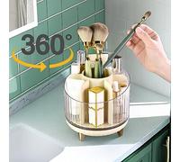 Megory 360° Rotating Makeup Organiser Acrylic Makeup Brush Holder with 6 Compartments for Cosmetics Perfume Jewellery Makeup Brush Eyeliners Lipstickfor Dressing Table