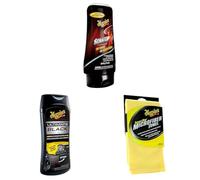 Meguiar ScratchX Car Paint Scratch Remover, Ultimate Black Plastic & Trim Restorer & Meguiar X2010EU Supreme Shine Microfibre Car Cleaning Towel