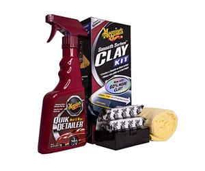 Meguiar's G1016EU Smooth Surface Clay Bar Kit with 180g of clay, 473ml Detailer and a microfibre towel: to safely remove surface bonded contaminants such as tar, tree sap, overspray and industrial fallout