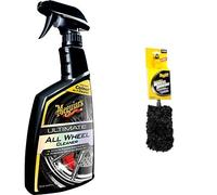 Meguiar's G180124EU Ultimate All Wheel Cleaner Iron Remover 709ml, Changes colour as it cleans -includes X1902EU Supreme Microfibre Brush, Medium, Completely Safe Wheel Cleaning, Black