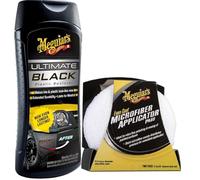 Meguiar's Ultimate Black Plastic Restorer Trim Restorer, 355ml & Even Coat Microfibre Applicator Pads (2 Pack) for Hand Applying Compounds, Polishes and Leather Cleaners