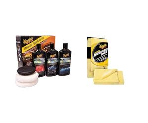 Meguiar's ULTPCKITEU Ultimate Paint Care Kit: 3 step process for the perfect paint finish. Contains: compound, car polish & car wax - Includes Supreme Shine Microfibre Car Cleaning Towel 3 pack