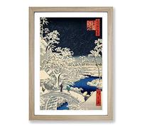 Meguro Drum Bridge and Sunset Hill by Utagawa Hiroshige Framed Print | A2 Oak Framed Wall Art | Ready to Hang | Asian Music Picture | Living Room Bedroom Lounge Office