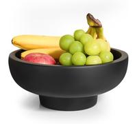 MEH Brands Concrete Fruit Bowl - Large Decorative Pedestal Bowl for Kitchen Counter, Entryway, or Coffee Table - Modern Catch - All Key Bowl - Heavyweight Centerpiece for Home Decor (Black)