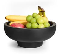 MEH Brands Concrete Fruit Bowl - Large Decorative Pedestal Bowl for Kitchen Counter, Entryway, or Coffee Table - Modern Catch - All Key Bowl - Heavyweight Centerpiece for Home Decor (Black)