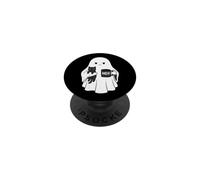 Meh Ghost Holding Black Cat And Coffee Mug Halloween PopSockets Adhesive PopGrip