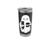 Meh Ghost Holding Black Cat and Coffee Mug Halloween Stainless Steel Insulated Tumbler