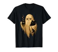 Meh Ghost with Black Cat Coffee Cute Halloween Spooky Season Value Graphic T-Shirt, Men, Black, L
