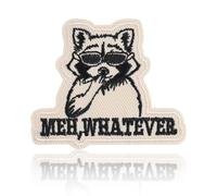 Meh, Whatever Patch, Cool Fox with Sunglasses Embroidered Iron On and Sew On Patch, 2.4"x2" for Backpack, Hoodie, Hat or Jacket, Funny Black on Beige Gift for Introverts, Chill Souls