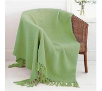 Mehar Bedding 100% Cotton Woven Honeycomb Plain Waffle Textured Chair Sofa Setee Bed Throw Tasselled Edge (Sage green, Single (178cms x 254cms))