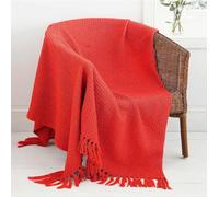 Mehar Bedding 100% Cotton Woven Honeycomb Plain Waffle Textured Chair Sofa Setee Bed Throw Tasselled Edge (RED, Double (229cms x 254cms))