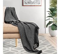 Mehar Bedding 100% cotton woven throws chevron herringbone throws with pillow case cushion cover blanket for chair sofa settee Reversible Bedspread throws Recycled Cotton (Black, Super King) (TWC)