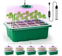 MEHICON Seed Trays with Grow Light, 5 Pack Propagator with Timing Controller Adjustable Brightness, Propagator with 8 Full Spectrum Led Lamp Beads, For Indoor or Outdoor, Green