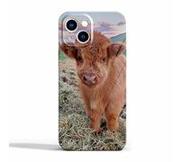 mehidpur Highland Cow Case for iPhone 13,Grassland Cattle Pattern with Side Print,Shiny Smooth Tough PC Case Compatible with iPhone 13