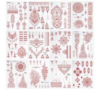 Mehndi Stickers 12Pcs Temporary Tattoo Fake Tattoos Waterproof Tattoos Sticker Set Lotus Mandala Flower Tattoo for Women Girls Neck Chest Arm Body