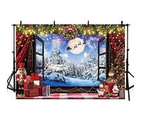 MEHOFOND 10x7ft Christmas Backdrop Winter Snow Scene Window Photography Background Christmas Wreath Christmas Tree Toy Doll Table Decor Family Party Banner Photo Studio Props