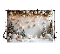 MEHOFOND 10x7ft Christmas Backdrop Winter Snow White Christmas Tree Ball Light String Portrait Background Photo Family Party Dining Table Decoration Banner Photography Studio Props