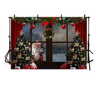 MEHOFOND 10x7ft Christmas Backdrop Xmas Tree Gift Box Santa Claus Garland Window Winter Snow Scene Photography Background Family Festival Decoration Photo Studio Booth Props Supplies