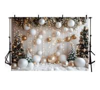 MEHOFOND 10x7ft Christmas Photography Backdrop Winter Snow White Christmas Tree Ball Light String Portrait Background Photo Family Party Dining Table Decoration Banner Photography Studio Props