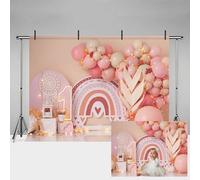 MEHOFOND 10x7ft Pink Girl 1st Birthday Photography Backdrop Bohemia Theme Balloons Rainbow Child Portrait Photo Studio Props Boho Party Decoration Cake Smash Background Banner Supplies