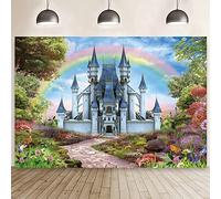 MEHOFOND 10x7ft Soft Fabric Fairy Tale Princess Castle Photography Backdrop Blue Sky White Cloud Rainbow Background Wonderland Landscapes Decoration Birthday Party Wedding Baby Shower Photo Props