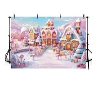 MEHOFOND 10x7ft Winter Snow Backdrop for Photography Christmas Gingerbread Pink House Candy Background Girl Birthday Family Party Decoration Banner Studio Supplies