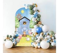 MEHOFOND 3.3x 7ft Farm Animal Boy Birthday Arch Backdrop Round Top Photo Background Arch Frame Suit Baby Shower Cake Smash Kids Birthday Party Decoration Chiara Arch Cover Decoration Photo Props