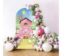 MEHOFOND 3.3x 7ft Farm Animal Girl Birthday Arch Background Round Top Photo Background Arch Frame Suit Baby Shower Cake Smash Kids Birthday Party Decoration Chiara Arch Cover Photo Props
