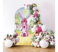 MEHOFOND 3.3x 7ft Farm Windmill Girl Kids Birthday Arch Backdrop Round Top Photography Background Arch Frame Suit Baby Shower Cake Smash Kids Birthday Party Decoration Chiara Arch Cover Photo Props