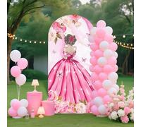 MEHOFOND 3.3x 7ft Hot Pink Adult Ceremony Sweet Princess Dress Arch Backdrop Round Top Background Arch Frame suit Birthday Party Wedding Bride Shower Chiara Arch Cover Decorative Photo Props