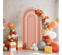 MEHOFOND 3.3x 7ft Orange Stripe Arch Backdrop Cover Round Top Background Arch Frame Set Birthday Party Wedding Bride Shower Arch Wall Background Decorative Photo Props