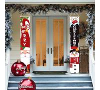 MEHOFOND 30x180CM Christmas Door Banner Merry Christmas Banner Decorations Red Xmas Santa And Snowman Porch Sign Couplets Hanging Decorations For Xmas Holiday Family Party Outdoor Indoor Decoration