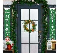 MEHOFOND 30x180CM Winter Welcome Merry Christmas Banners New Year Outdoor Indoor Christmas Door Decoration Snowman Snowflake Santa Claus Porch Sign Hanging for Home Wall Party