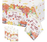 MEHOFOND 3PCS Crawfish Boil Plastic Tablecloths, 108x54inch Wood Let The Good Times Boil Disposable Table Cover, Seafood Crawfish Party Decorations, Summer Holiday Lobster Shrimp Picnic Table Cloth
