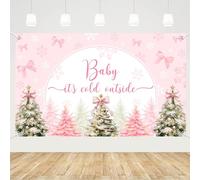 MEHOFOND 6x3.6ft Baby It's Cold Outside Backdrop Winter Pink Tree Baby Shower Background Pink Bow Snowflake Winter Wonderland Cake Table Decorations Photo Studio Props