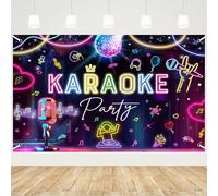 MEHOFOND 6x3.6ft Karaoke Party Backdrop, Neon Music Disco Party Banner, Glow Rock Star Karaoke Banner Background, Karaoke Night Party Decorations Music Happy Birthday Photo Booth Props