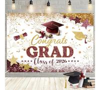 MEHOFOND 71x43 Inch Graduation Backdrop Maroon Gold Congrats Grad Class of 2026 Decorations Congratulations Graduates Photography Background Large Graduation Party Decorations Banner Photo Booth Props
