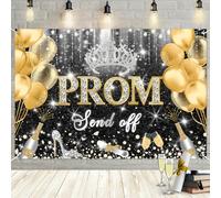 MEHOFOND 71x43 Inch Prom Send Off Backdrop Black Gold Prom 2026 Congrats Grad Decorations Prom Night Party Class of 2026 Photography Background Large Graduation Party Decor Banner Photo Booth Prop