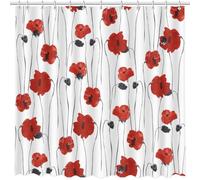 MEHOFOND 72x72inch Red Poppy Shower Curtain Beautiful Ink Painting Flower Bathtub Decoration For Bathroom Accessories Durable Polyester Material With 12 Hooks