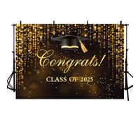 MEHOFOND 7x5ft 2025 Congratulations Graduates Backdrop Black Gold Glitter Graduation Party Decorations Photography Background Class of 2025 Celebration Prom Party Photo Booth Props