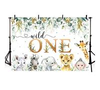 MEHOFOND 7x5ft Animals Wild One Boy 1st Birthday Party Backdrop Green and Golden leafs Eucalyptus leaves Photography Background Kids Cake Smash Banner Decor Photo Studio Props