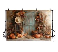 MEHOFOND 7x5ft Autumn Pastoral Photography Backdrop Autumn Pumpkin Harvest Wooden Door Straw Maple Leaf Background Baby Shower Adult Child Portrait Birthday Party Decoration Banner Photo Booth Props