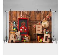 MEHOFOND 7x5ft Back To School Backdrop Study Theme Student Back To School Portrait Photography Background Rustic Brown Wood Wall Vintage Oil Lamp Globe Kids Learning Party Decorations Photobooth Props